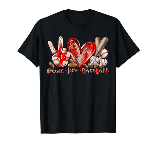 Peace Love Baseball Art Baseball Player T-Shirt - Minimalist Print Unisex - T-Shirt, Sweatshirt, Hoodie
