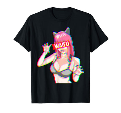Glitch Waifu Aesthetic Anime Catgirl T-Shirt - Fun Novelty Design Unisex - T-Shirt, Sweatshirt, Hoodie