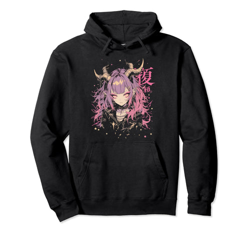 Goth Grunge Demon Anime Waifu Horror Hoodie - Minimalist Print Men Women - T-Shirt, Sweatshirt, Hoodie