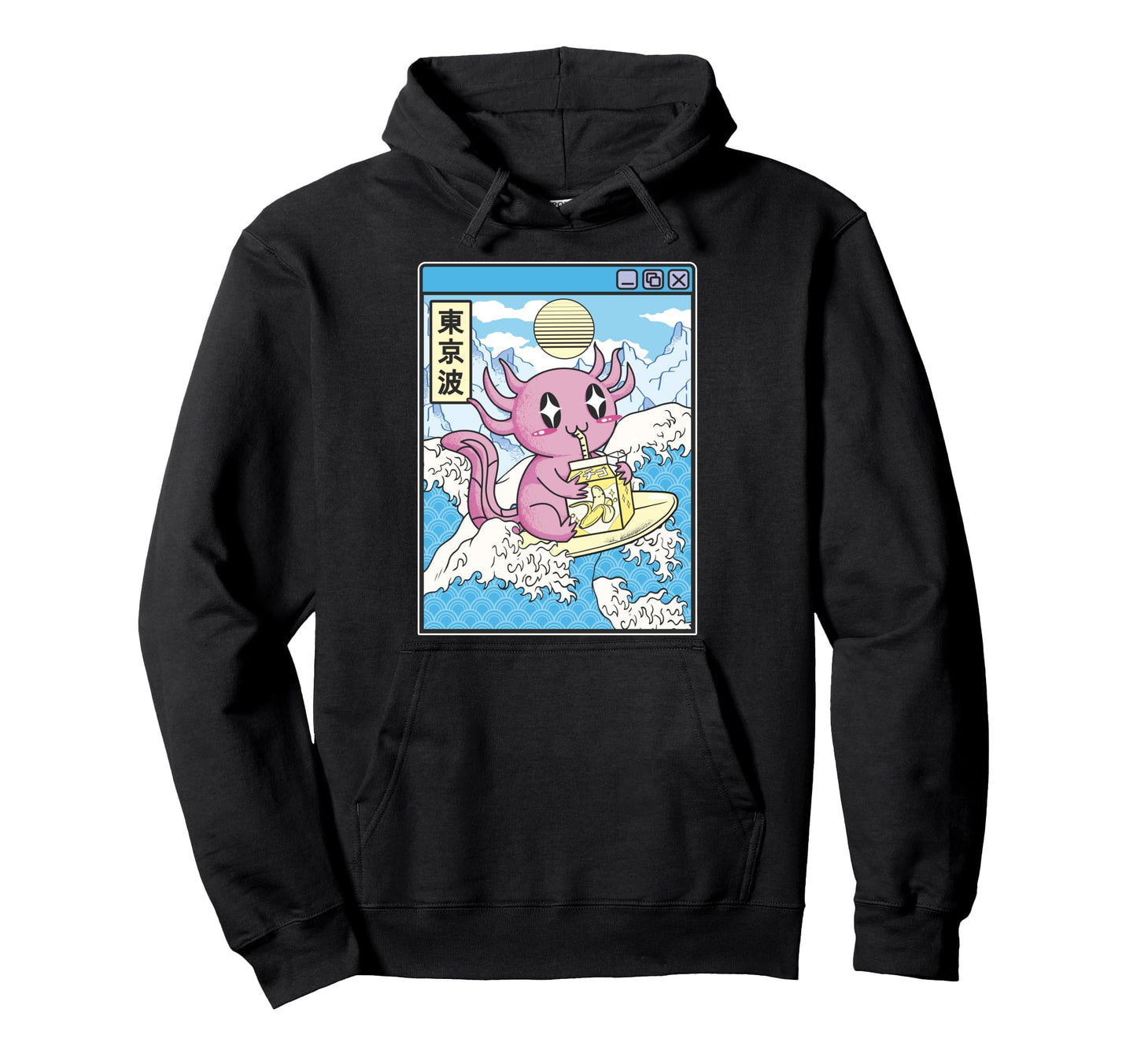 Surfing Axolotl Drinking Banana Milk Hoodie - Streetwear Style Men Women - T-Shirt, Sweatshirt, Hoodie