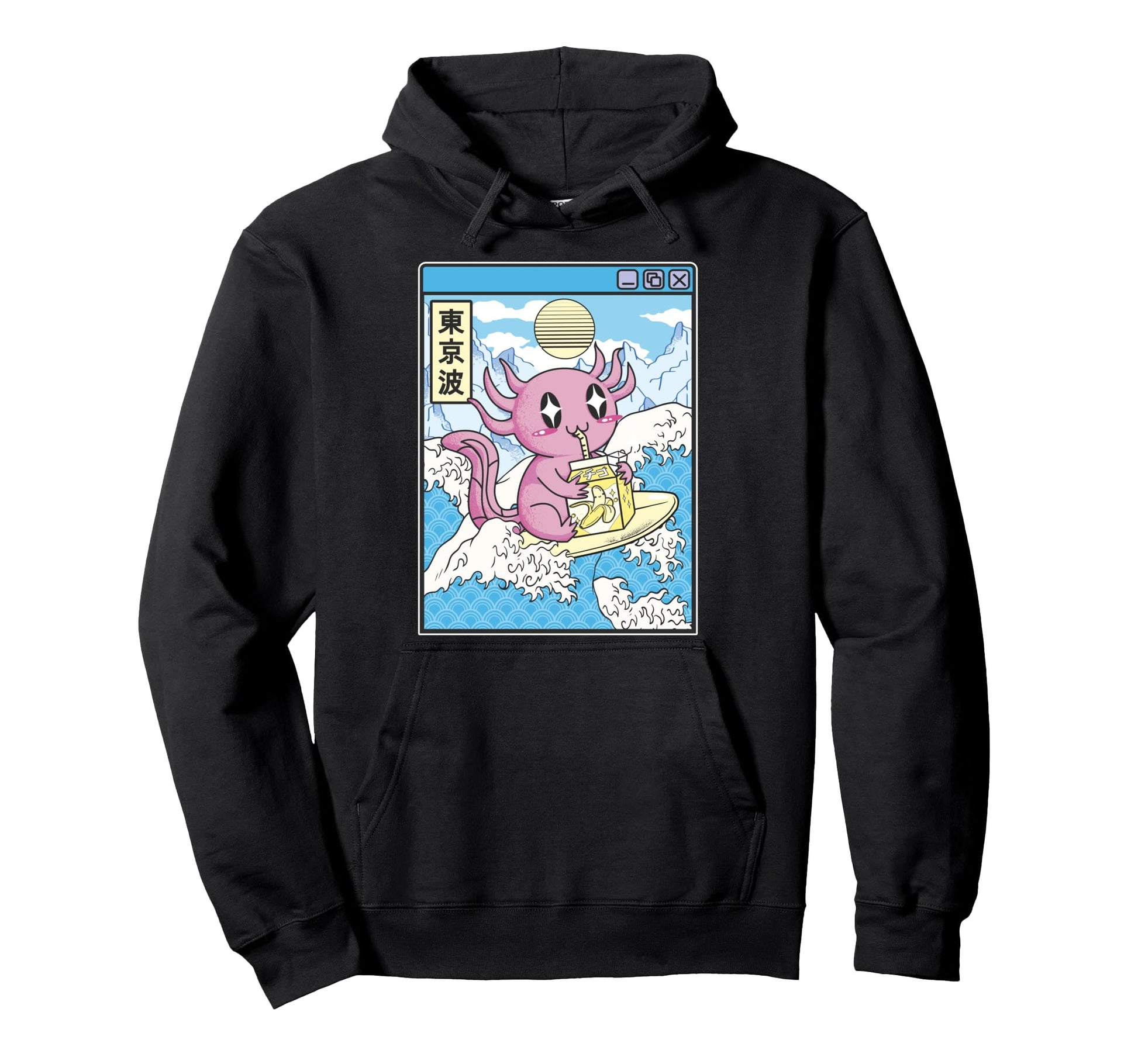 Surfing Axolotl Drinking Banana Milk Hoodie - Streetwear Style Men Women - T-Shirt, Sweatshirt, Hoodie