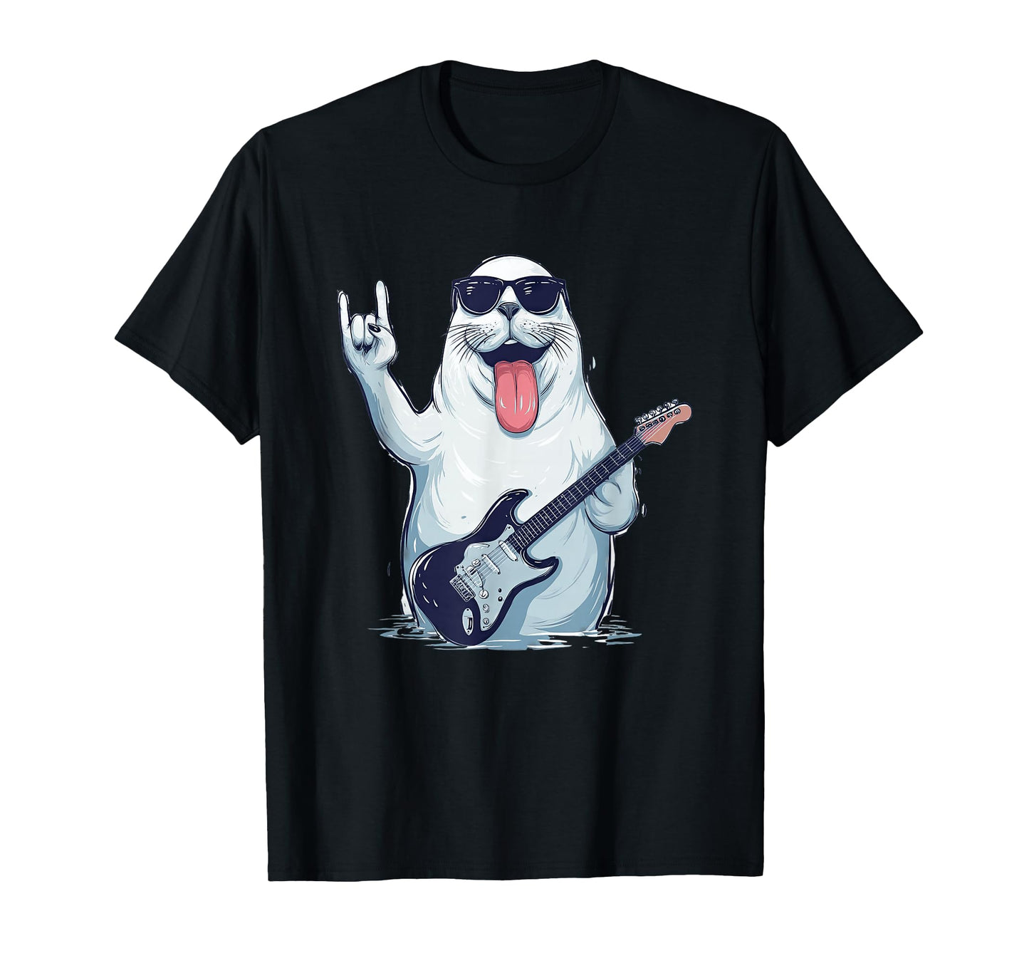 Seal Playing Guitar Funny Animal Rock T-Shirt - Custom Art Print Unisex - T-Shirt, Sweatshirt, Hoodie