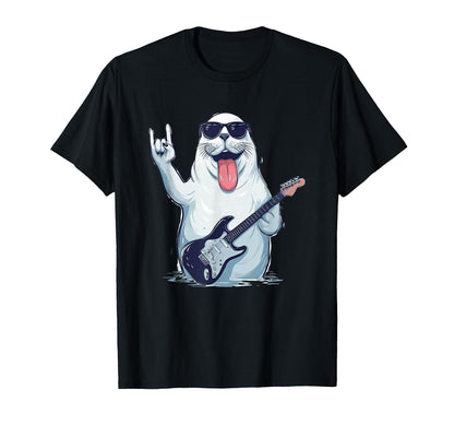 Seal Playing Guitar Funny Animal Rock T-Shirt - Custom Art Print Unisex - T-Shirt, Sweatshirt, Hoodie