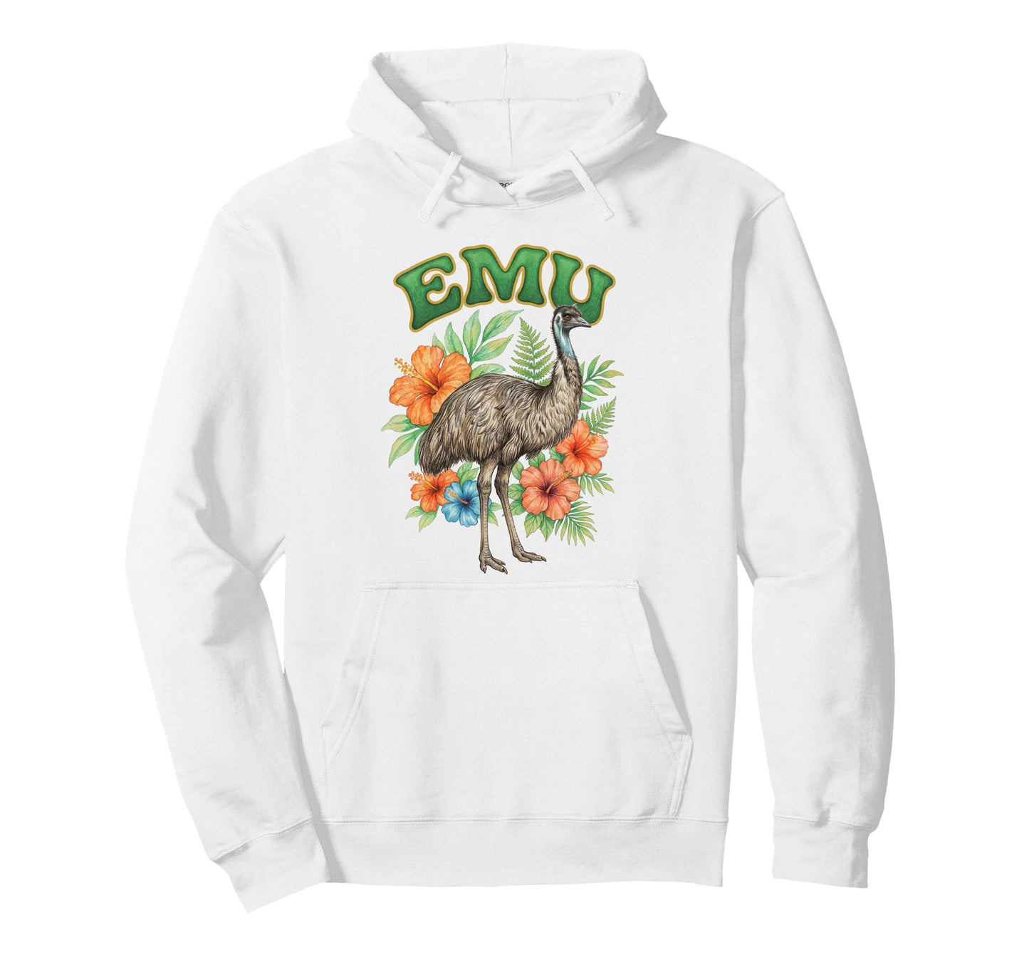 Emu Groovy Floral Emu Watercolor Hoodie - Casual Everyday Wear Men Women - T-Shirt, Sweatshirt, Hoodie