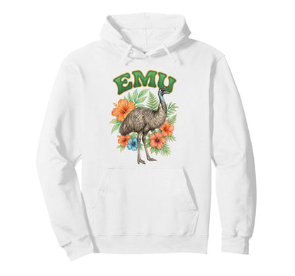 Emu Groovy Floral Emu Watercolor Hoodie - Casual Everyday Wear Men Women - T-Shirt, Sweatshirt, Hoodie