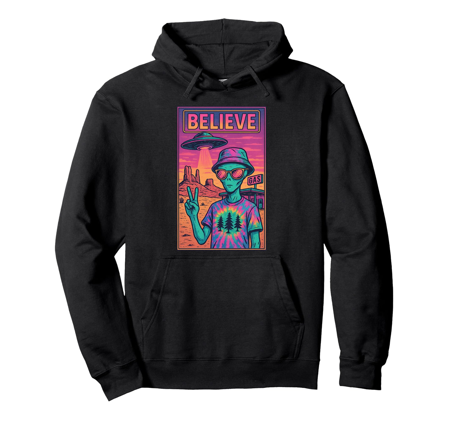 Alien Peace Sign Ufo Ufo Roadtrip Hoodie - Fun Novelty Design Men Women - T-Shirt, Sweatshirt, Hoodie