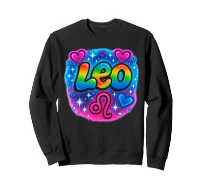 Leo Zodiac Sign Rainbow Airbrush Sweatshirt - Trendy Graphic for Adults - T-Shirt, Sweatshirt, Hoodie