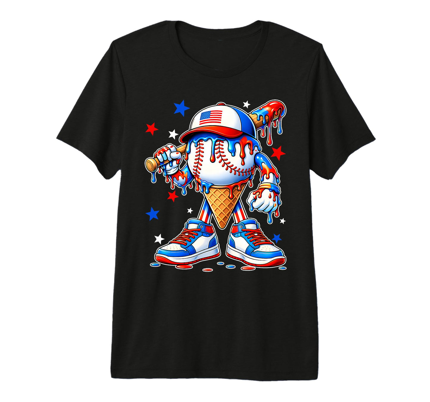 Baseball Usa Flag 4Th July Ice Cream T-Shirt - Custom Art Print Men Women - T-Shirt, Sweatshirt, Hoodie