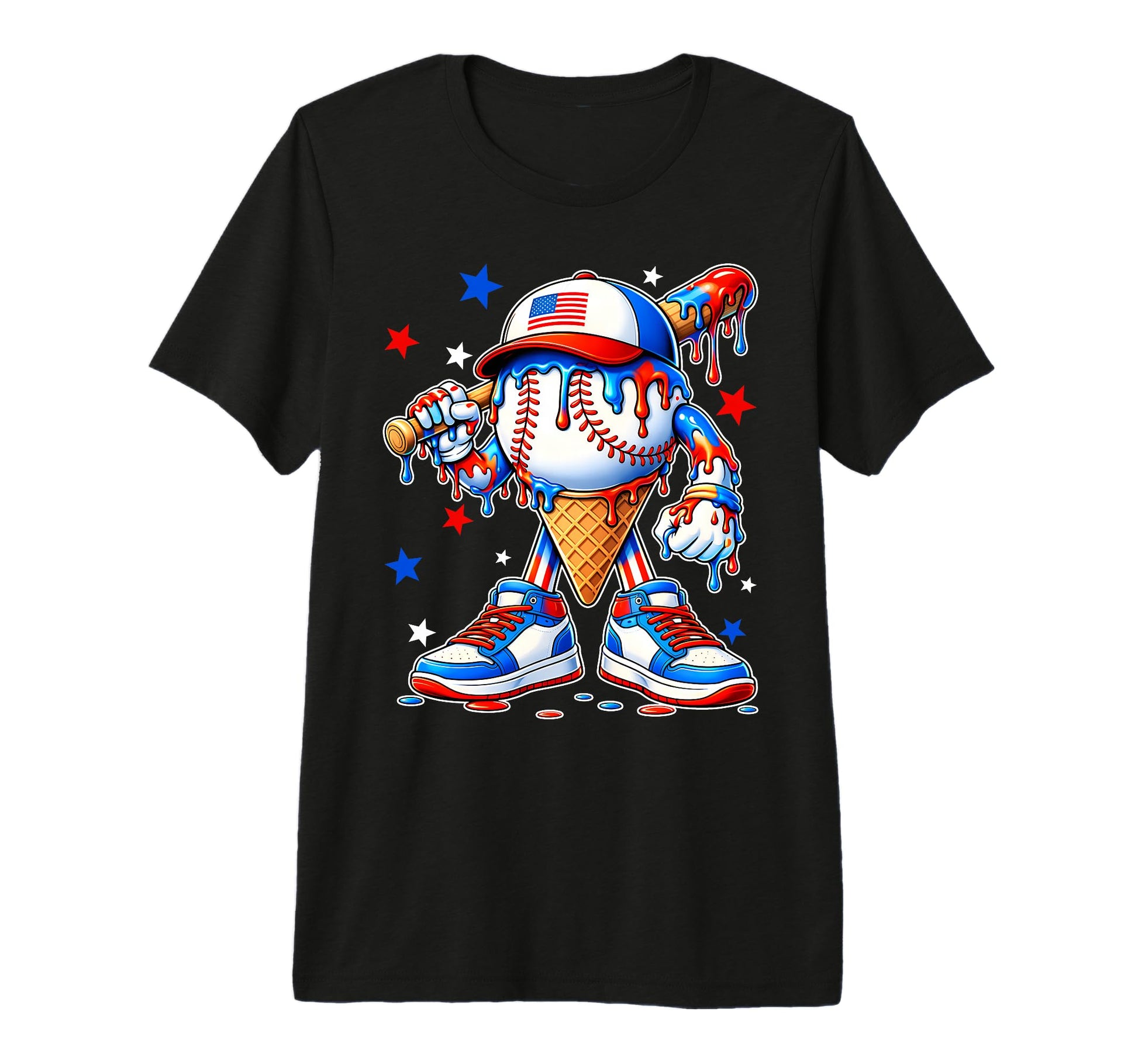 Baseball Usa Flag 4Th July Ice Cream T-Shirt - Custom Art Print Men Women - T-Shirt, Sweatshirt, Hoodie