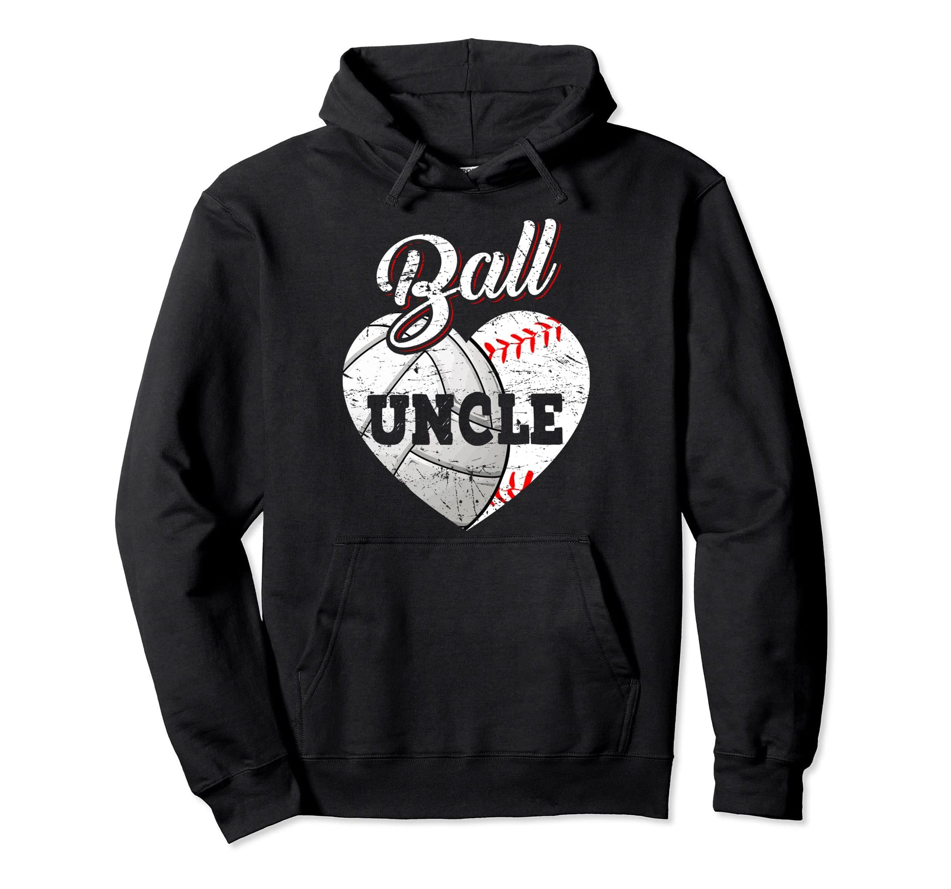 Ball Uncle Volleyball Baseball Heart Hoodie - Unique Graphic for Adults - T-Shirt, Sweatshirt, Hoodie