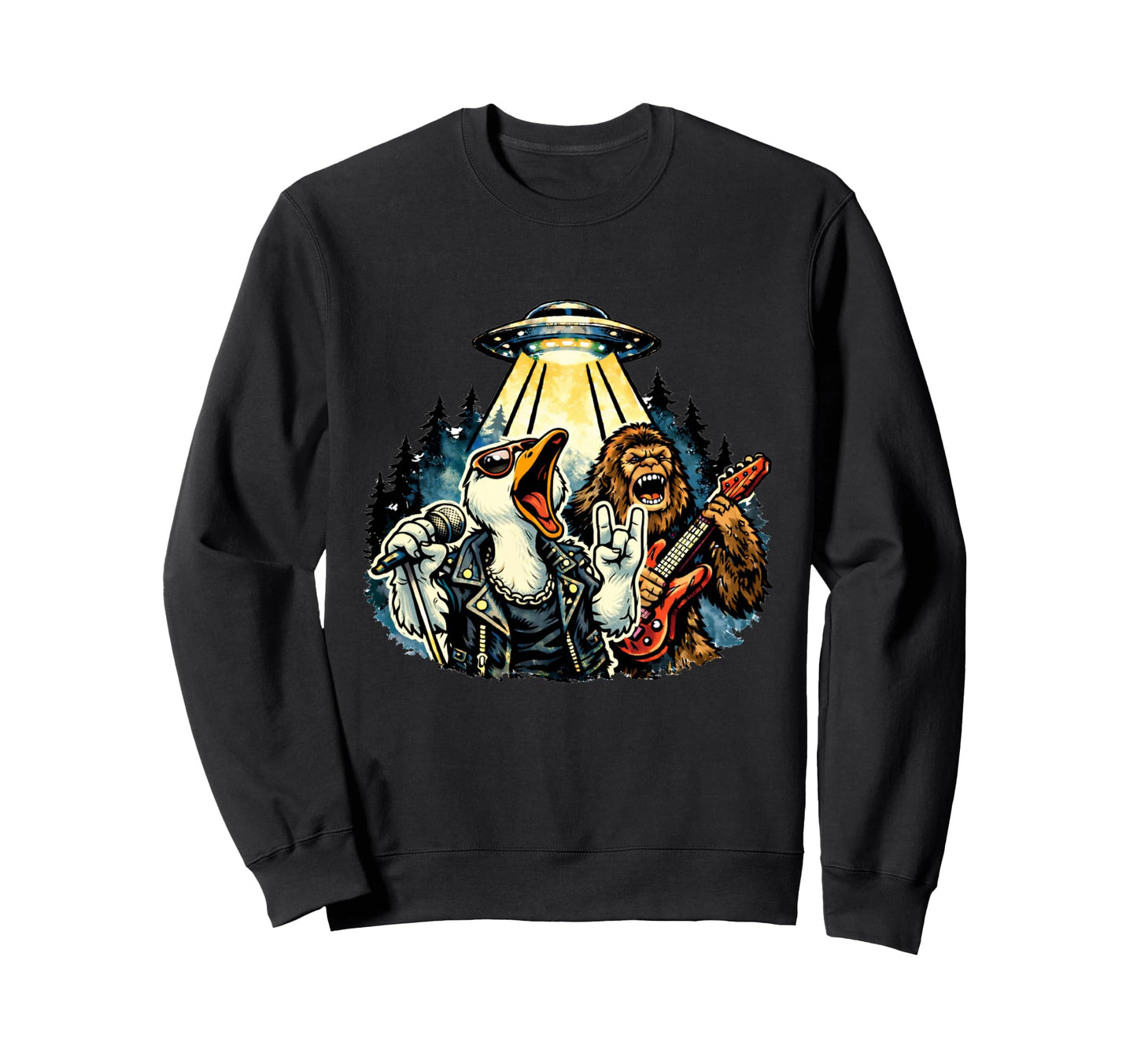Funny Goose Rock Band Guitar Art Silly Sweatshirt - Trendy Graphic Unisex - T-Shirt, Sweatshirt, Hoodie