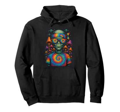 Tie Dye Alien Hippie Mushrooms Ufo Rave Hoodie - Minimalist Print Men Women - T-Shirt, Sweatshirt, Hoodie