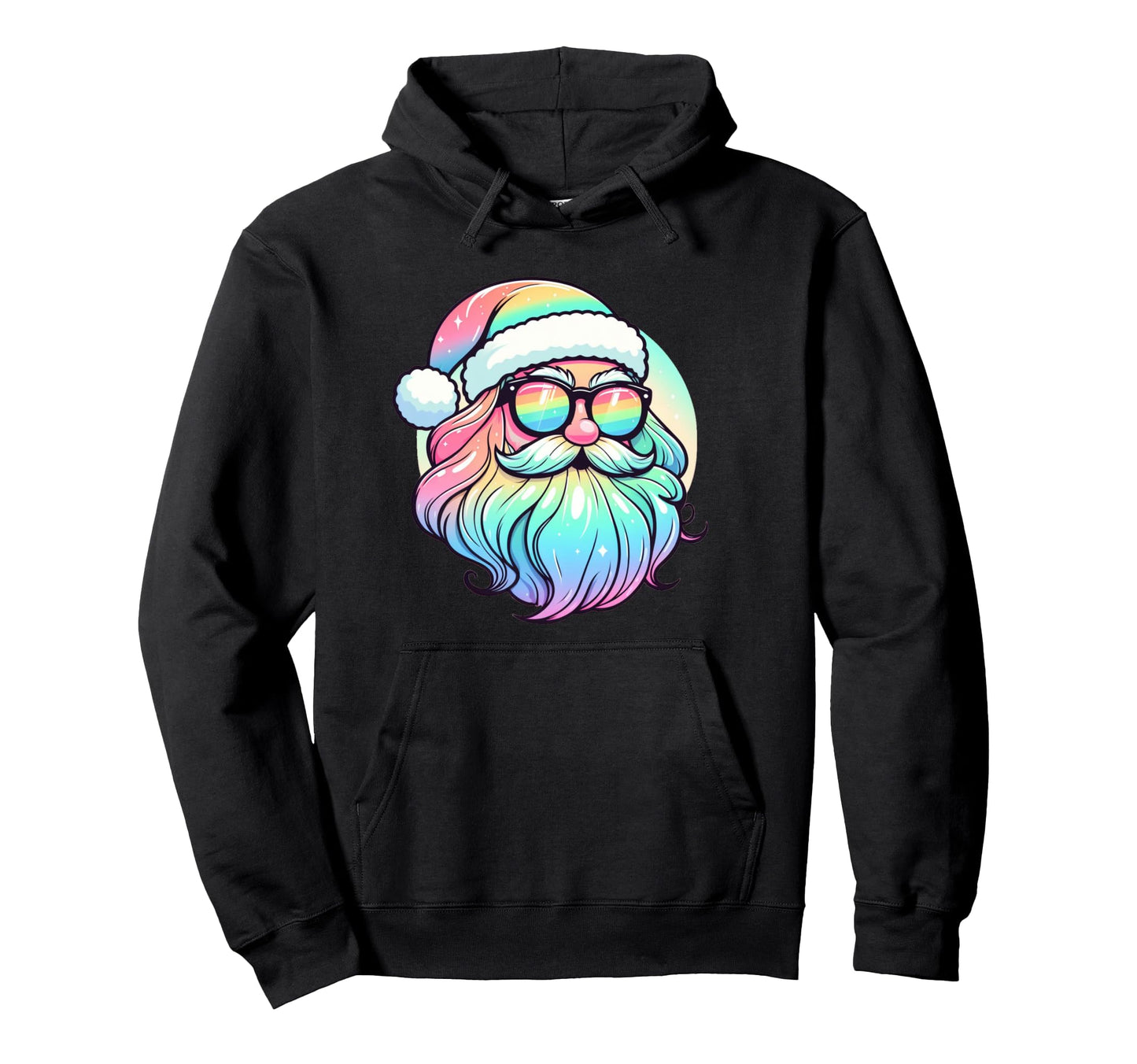 Santa Face Rainbow Sunglasses Matching Hoodie - Unique Graphic for Adults - T-Shirt, Sweatshirt, Hoodie