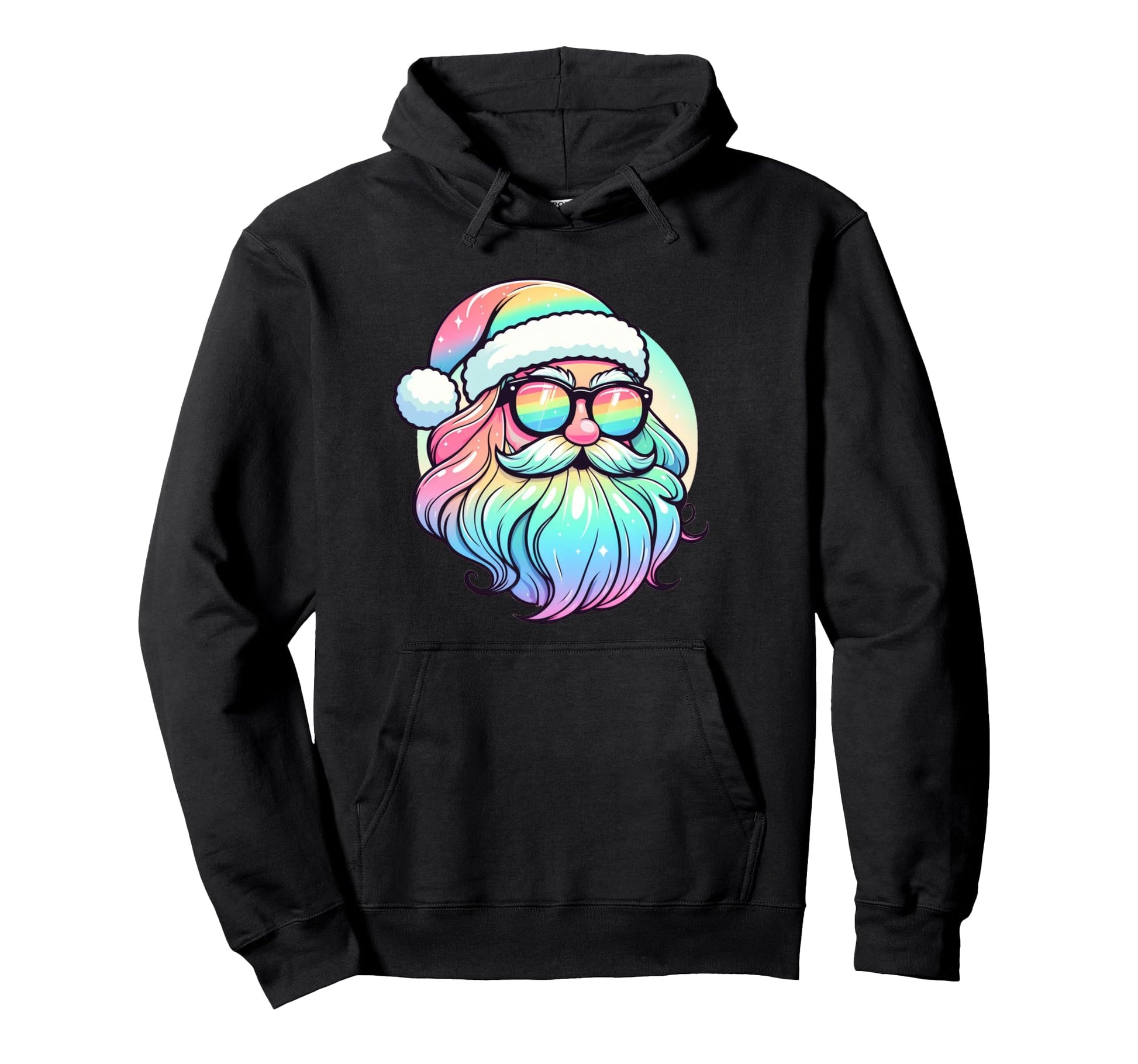 Santa Face Rainbow Sunglasses Matching Hoodie - Unique Graphic for Adults - T-Shirt, Sweatshirt, Hoodie