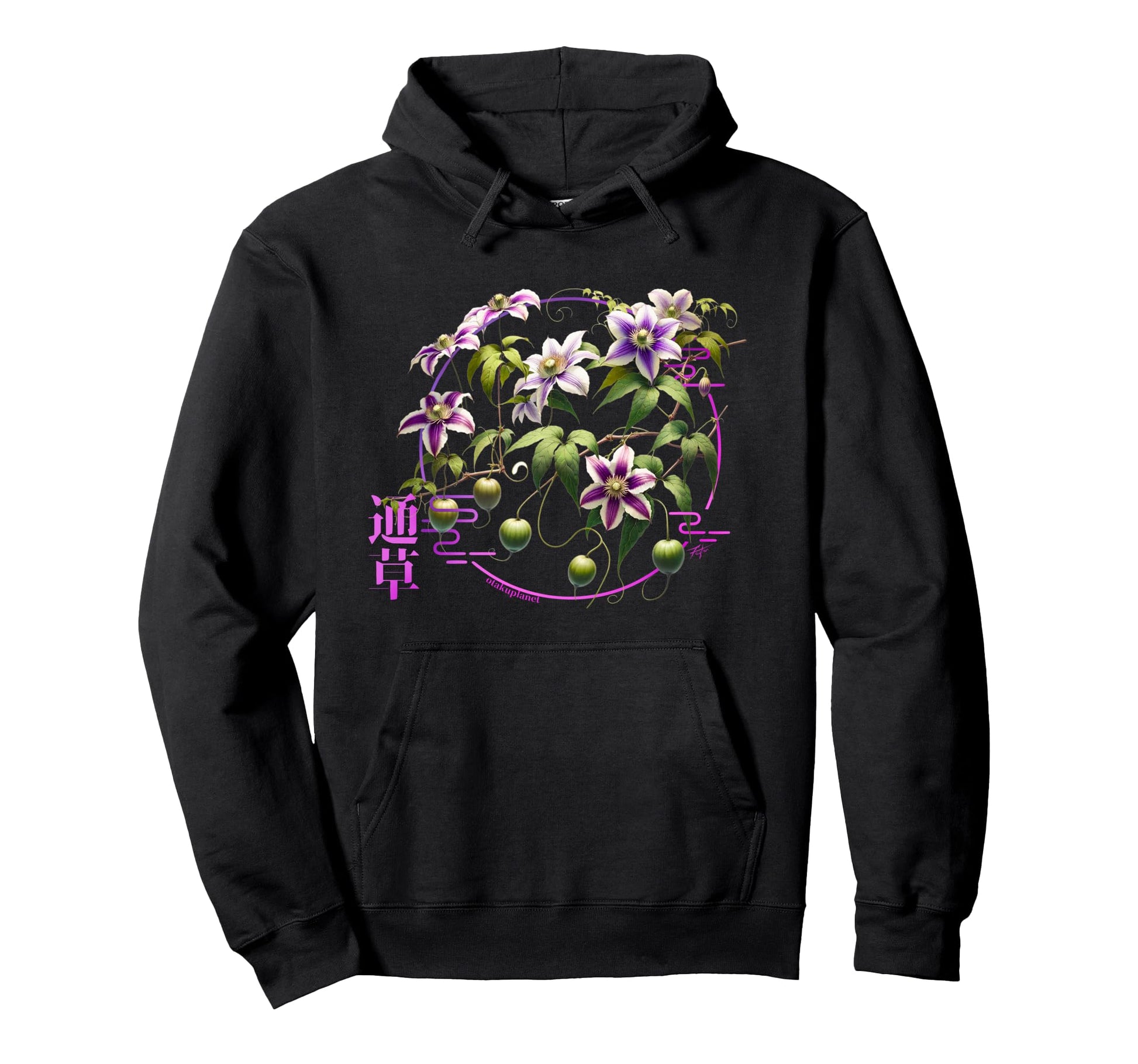 Japanese Clematis Akebi Grunge Flower Hoodie - Custom Art Print for Adults - T-Shirt, Sweatshirt, Hoodie