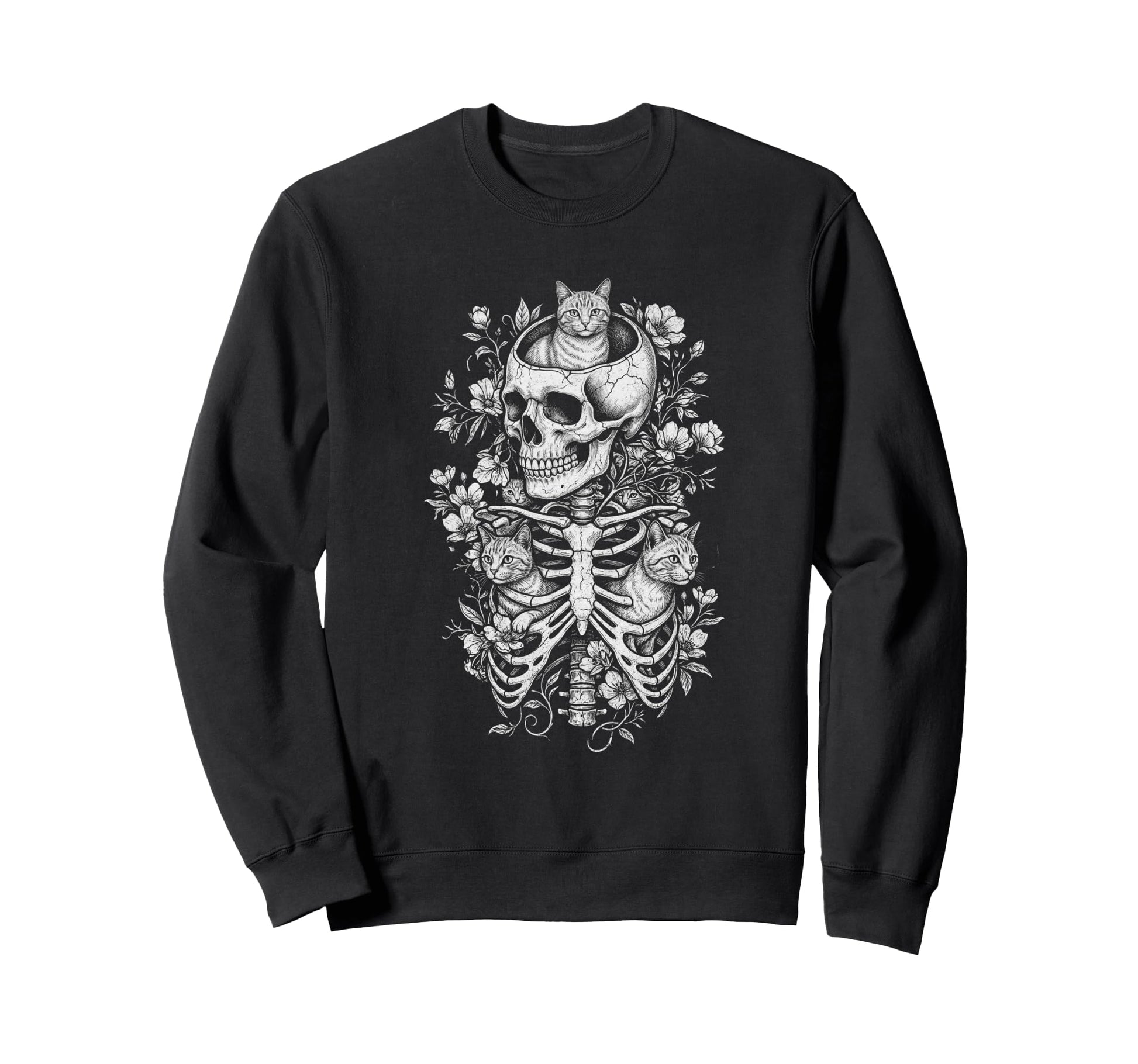 Skull Cat Skeleton Kitty Kitten Gothic Sweatshirt - Trendy Graphic Unisex - T-Shirt, Sweatshirt, Hoodie