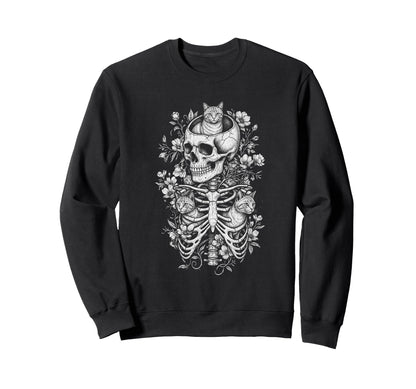 Skull Cat Skeleton Kitty Kitten Gothic Sweatshirt - Trendy Graphic Unisex - T-Shirt, Sweatshirt, Hoodie