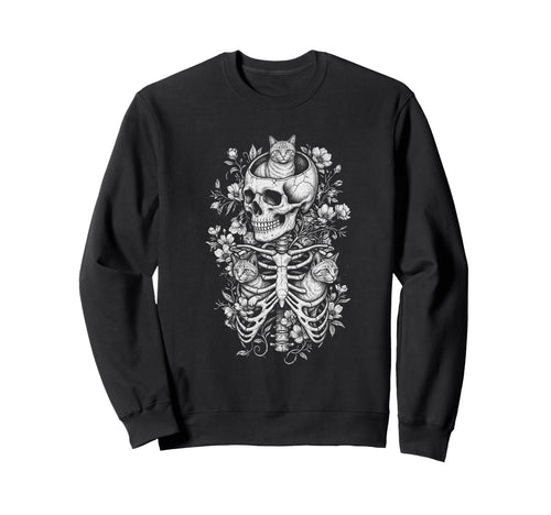 Skull Cat Skeleton Kitty Kitten Gothic Sweatshirt - Trendy Graphic Unisex - T-Shirt, Sweatshirt, Hoodie