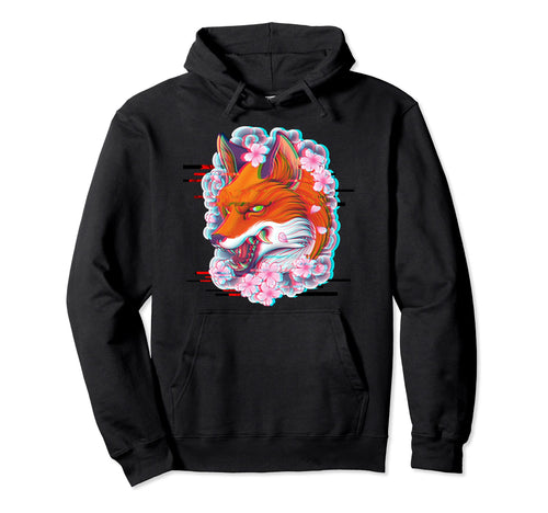 Vaporwave Japan Fox Aesthetic Hoodie - Casual Everyday Wear for Adults - T-Shirt, Sweatshirt, Hoodie