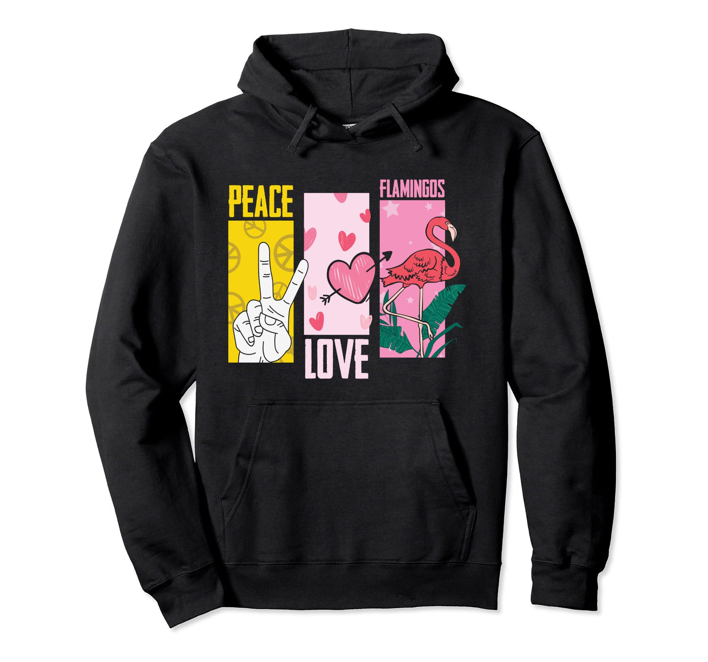 Peace Love Flamingos Funny Bird Hippie Hoodie - Minimalist Print Men Women - T-Shirt, Sweatshirt, Hoodie