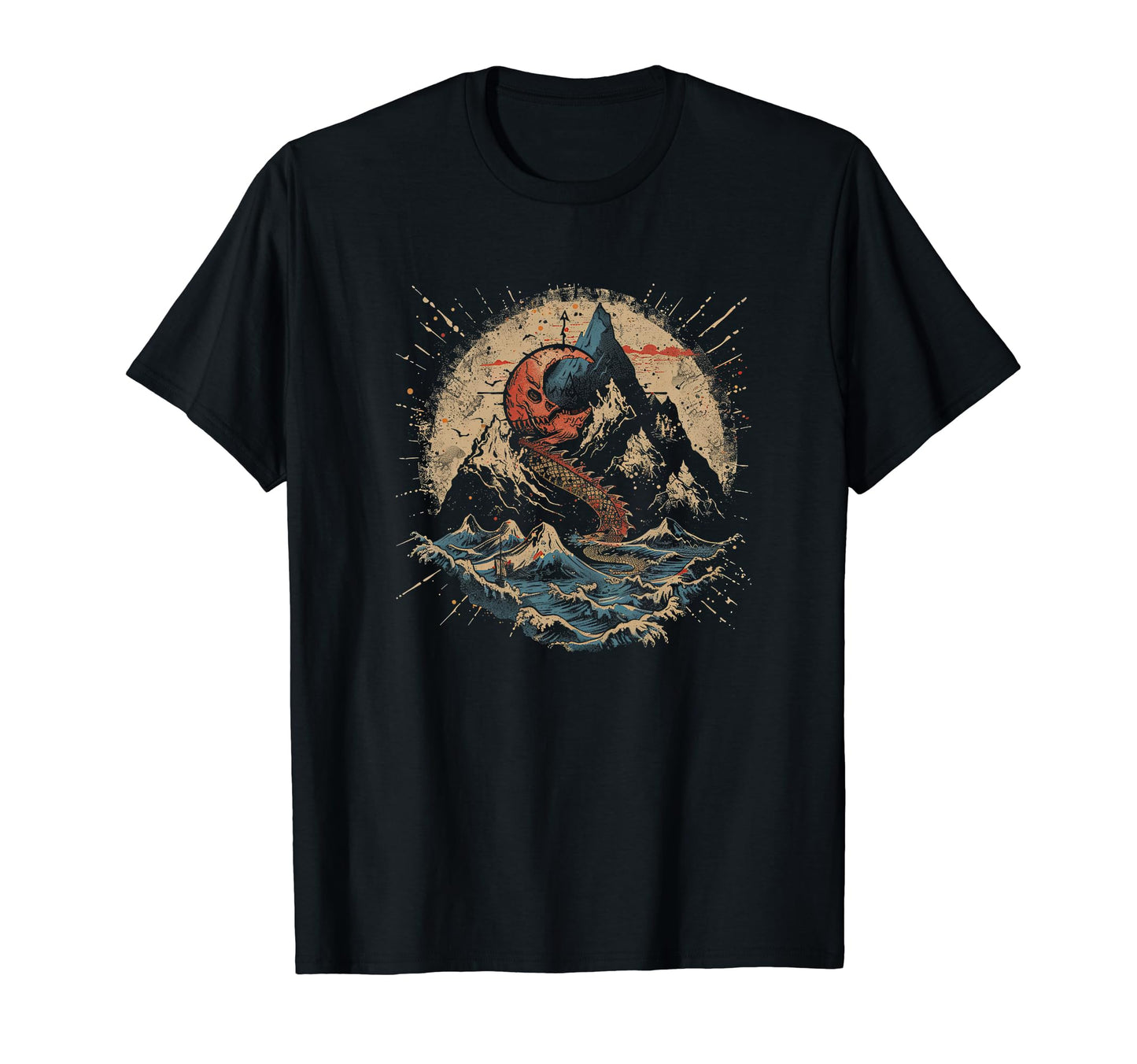 Moon Mountains Black And Red T-Shirt - Minimalist Print Men Women - T-Shirt, Sweatshirt, Hoodie