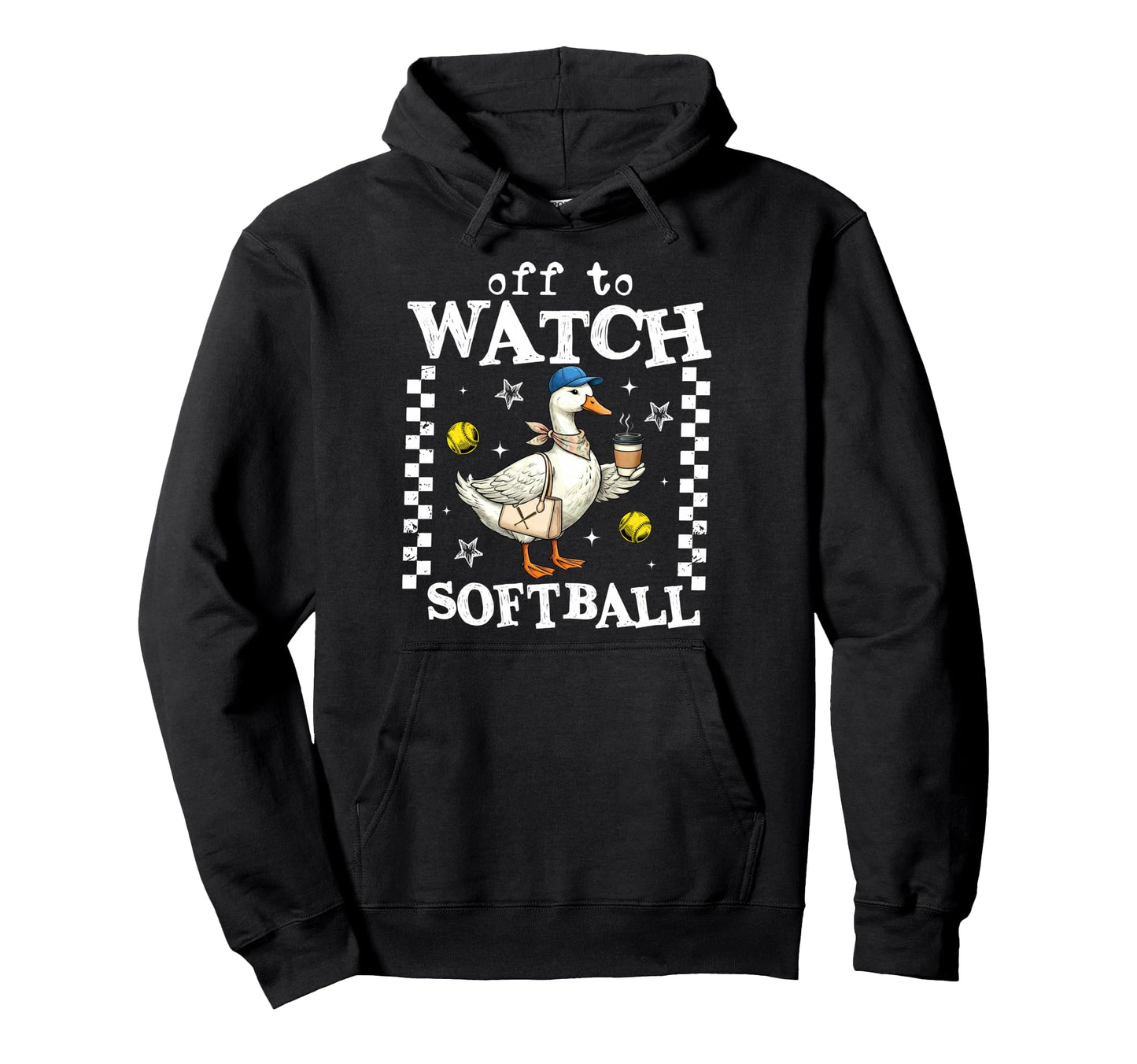 Off To Watch Softball Goose Funny Hoodie - Minimalist Print for Adults - T-Shirt, Sweatshirt, Hoodie