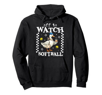 Off To Watch Softball Goose Funny Hoodie - Minimalist Print for Adults - T-Shirt, Sweatshirt, Hoodie
