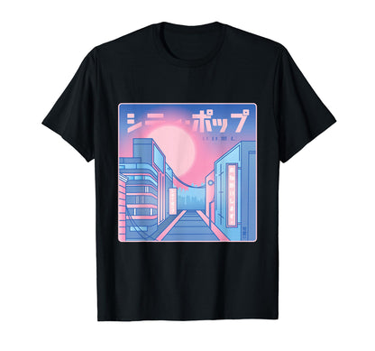 Japanese City Vaporwave Synthwave T-Shirt - Aesthetic Graphic for Adults - T-Shirt, Sweatshirt, Hoodie
