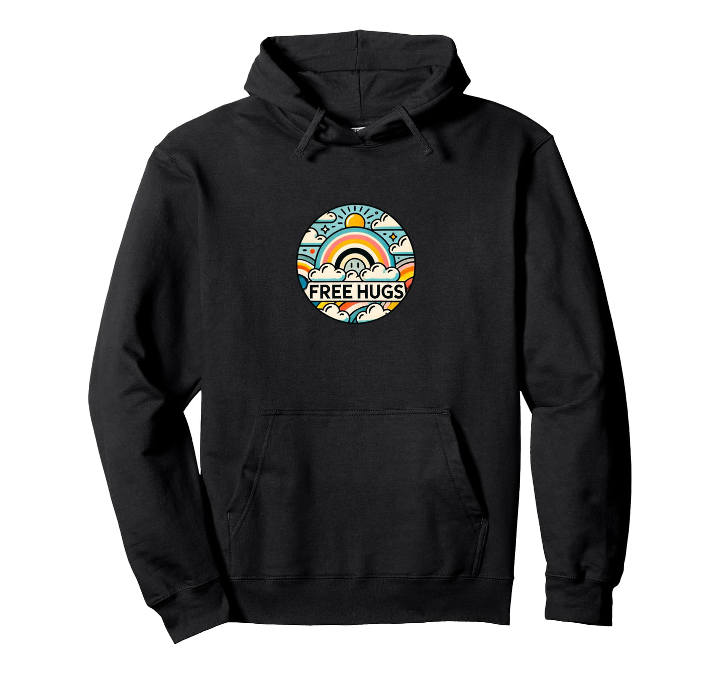 Free Hugs Rainbow Illustration Hoodie - Fun Novelty Design for Adults - T-Shirt, Sweatshirt, Hoodie