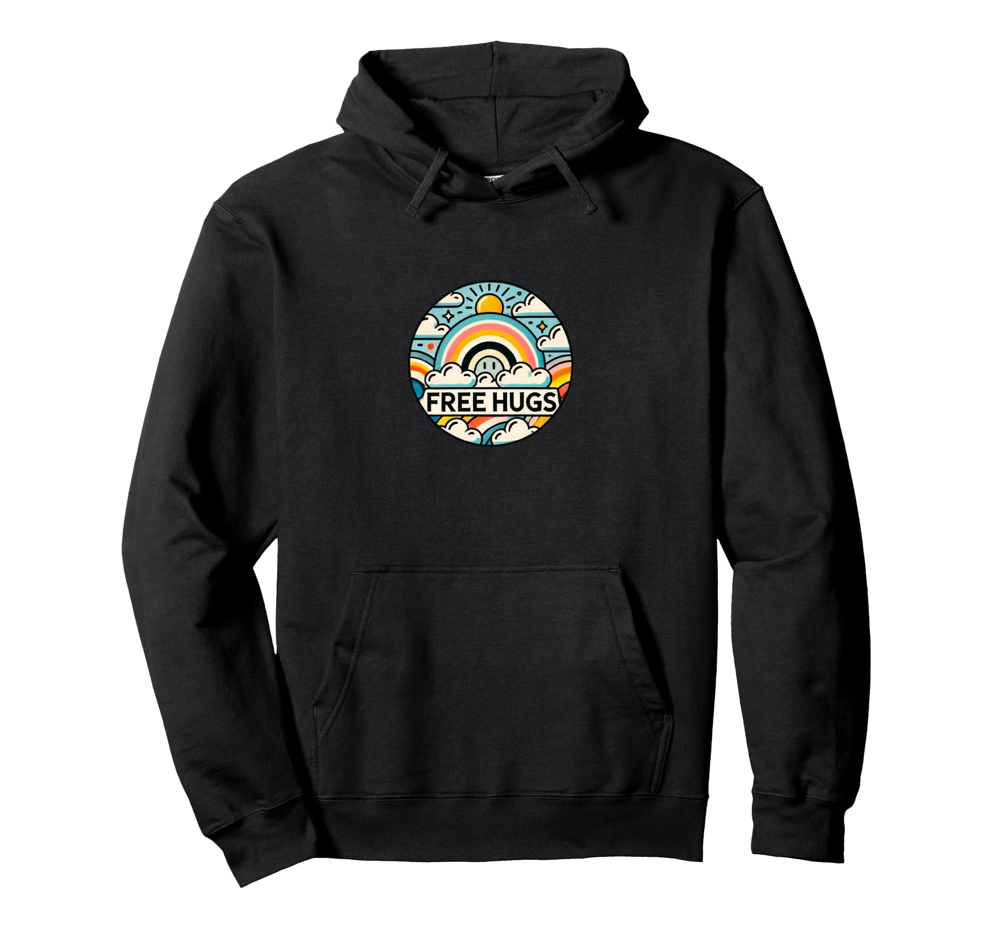 Free Hugs Rainbow Illustration Hoodie - Fun Novelty Design for Adults - T-Shirt, Sweatshirt, Hoodie