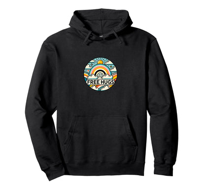 Free Hugs Rainbow Illustration Hoodie - Fun Novelty Design for Adults - T-Shirt, Sweatshirt, Hoodie