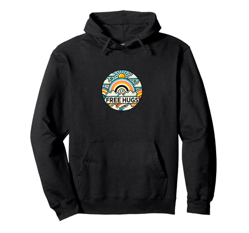 Free Hugs Rainbow Illustration Hoodie - Fun Novelty Design for Adults - T-Shirt, Sweatshirt, Hoodie