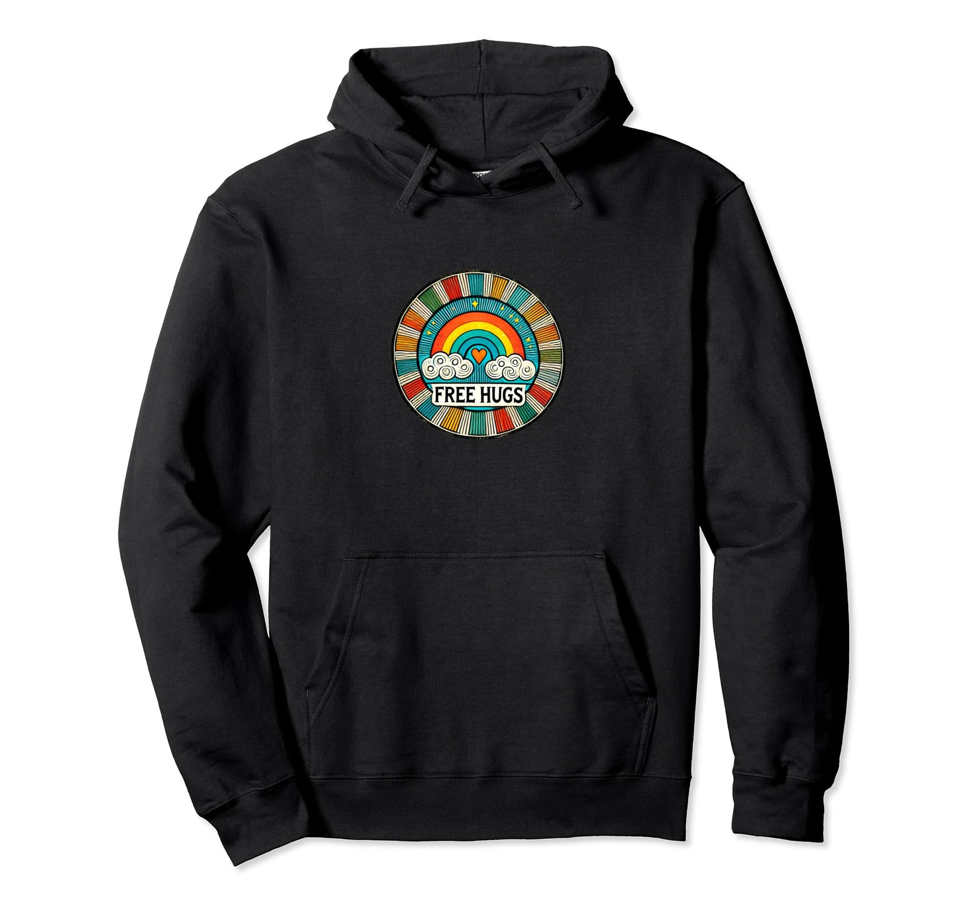 Free Hugs Rainbow Illustration Rainbows Hoodie - Trendy Graphic Men Women - T-Shirt, Sweatshirt, Hoodie