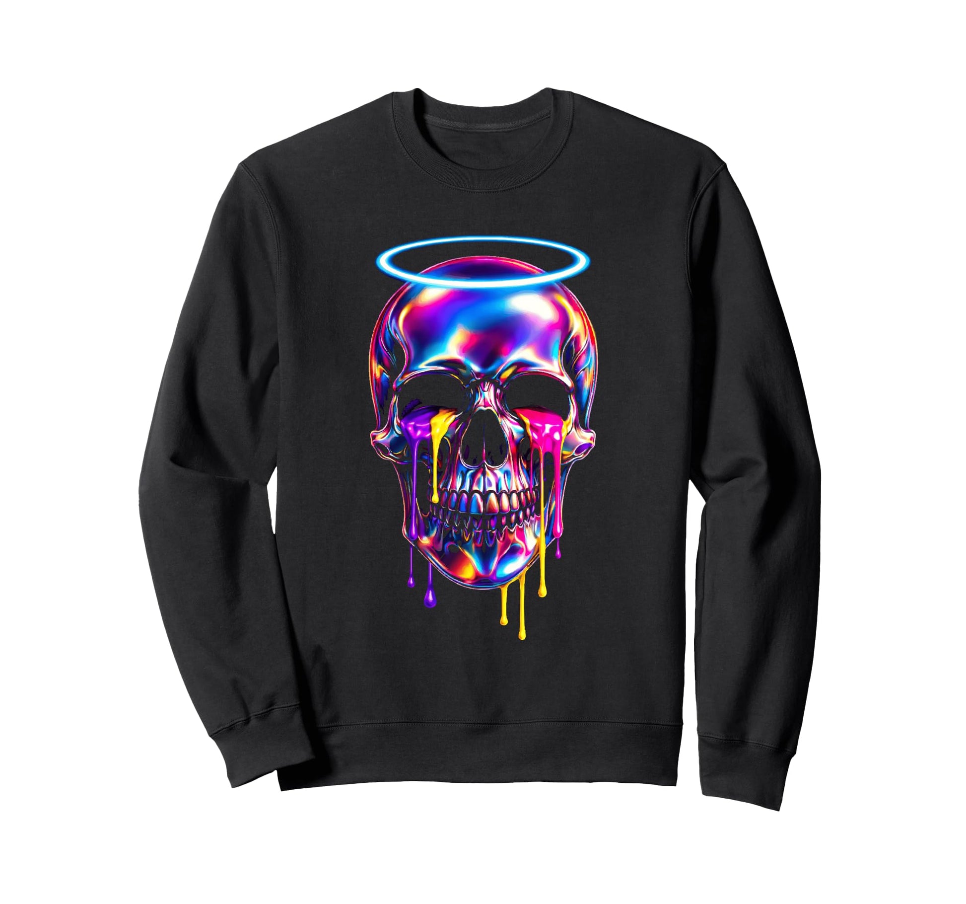 Dripping Skull Halo Vaporwave Techno Sweatshirt - Graphic Print Unisex - T-Shirt, Sweatshirt, Hoodie