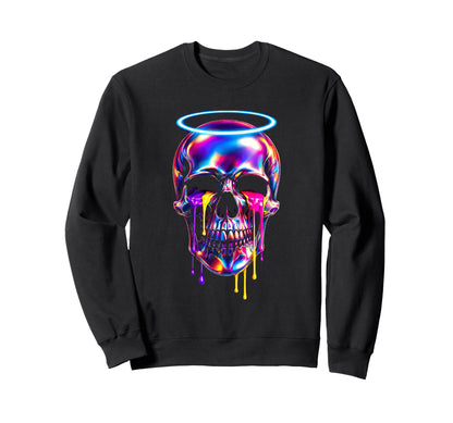 Dripping Skull Halo Vaporwave Techno Sweatshirt - Graphic Print Unisex - T-Shirt, Sweatshirt, Hoodie