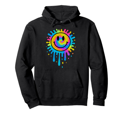 Happy Face Rainbow Colorful Splatter Hoodie - Aesthetic Graphic for Adults - T-Shirt, Sweatshirt, Hoodie