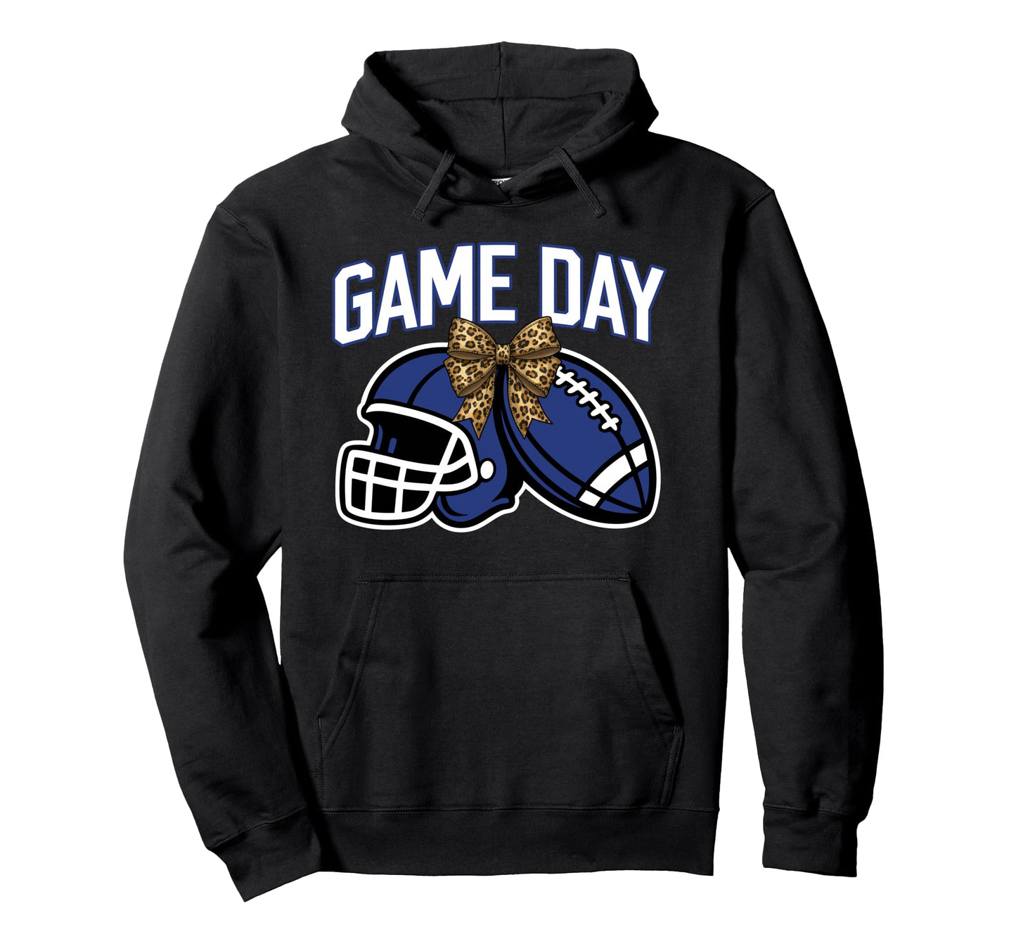 Game Day Football Bow Blue Mom Mama Hoodie - Fun Novelty Design Unisex - T-Shirt, Sweatshirt, Hoodie