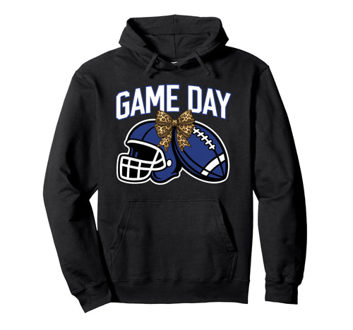 Game Day Football Bow Blue Mom Mama Hoodie - Fun Novelty Design Unisex - T-Shirt, Sweatshirt, Hoodie