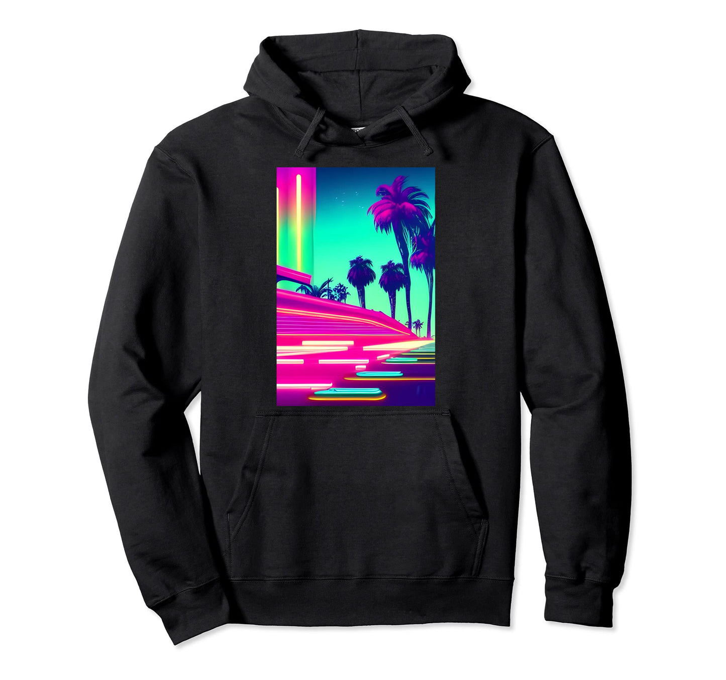 80S Synthwave Palms Vaporwave Hoodie - Custom Art Print for Adults - T-Shirt, Sweatshirt, Hoodie