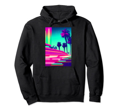 80S Synthwave Palms Vaporwave Hoodie - Custom Art Print for Adults - T-Shirt, Sweatshirt, Hoodie