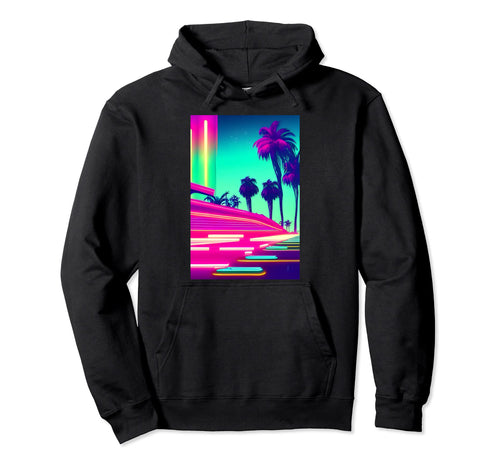80S Synthwave Palms Vaporwave Hoodie - Custom Art Print for Adults - T-Shirt, Sweatshirt, Hoodie