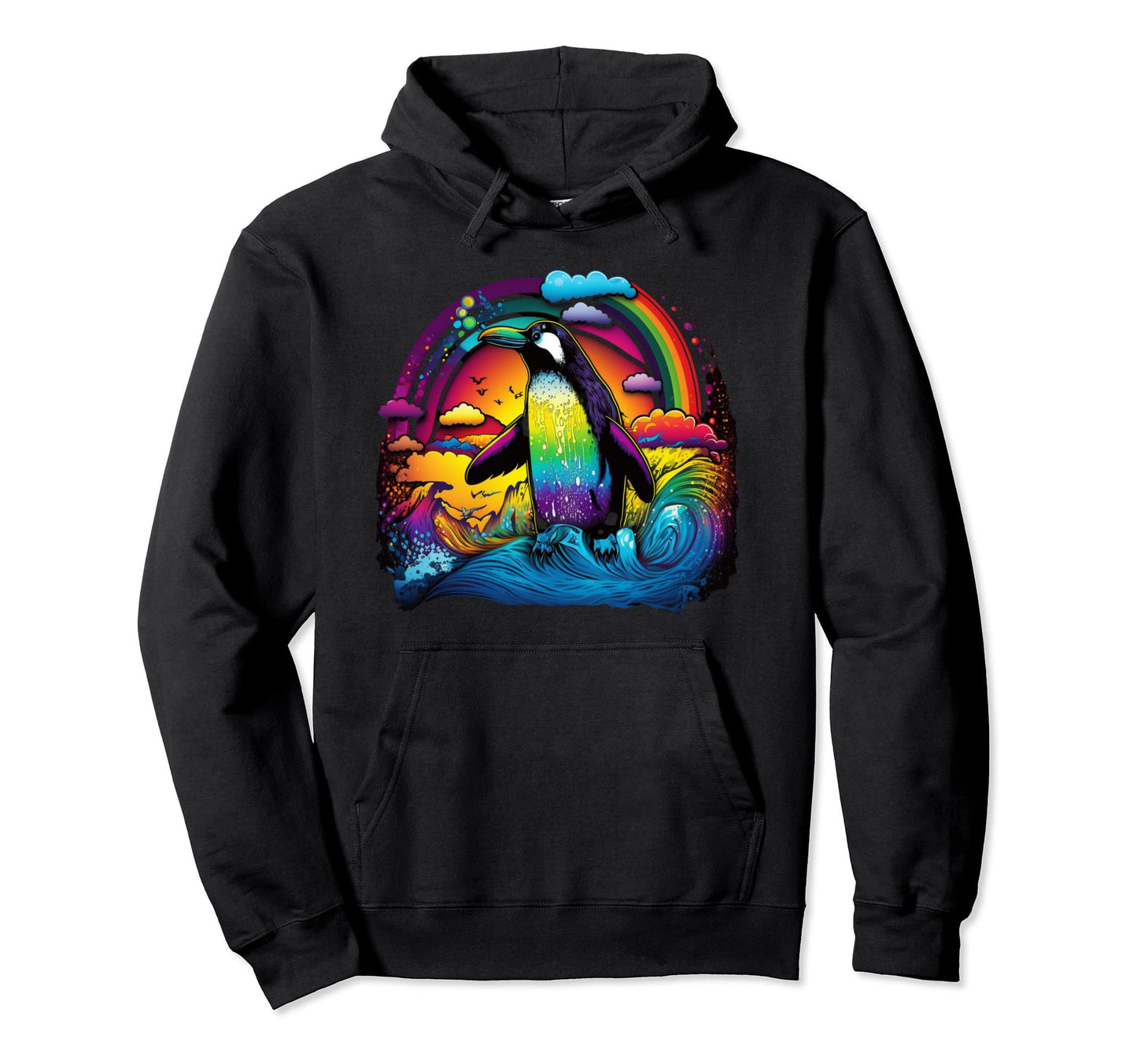 Colorful Penguin Rainbow Ice Bird 90S Hoodie - Streetwear Style for Adults - T-Shirt, Sweatshirt, Hoodie