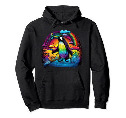Colorful Penguin Rainbow Ice Bird 90S Hoodie - Streetwear Style for Adults - T-Shirt, Sweatshirt, Hoodie
