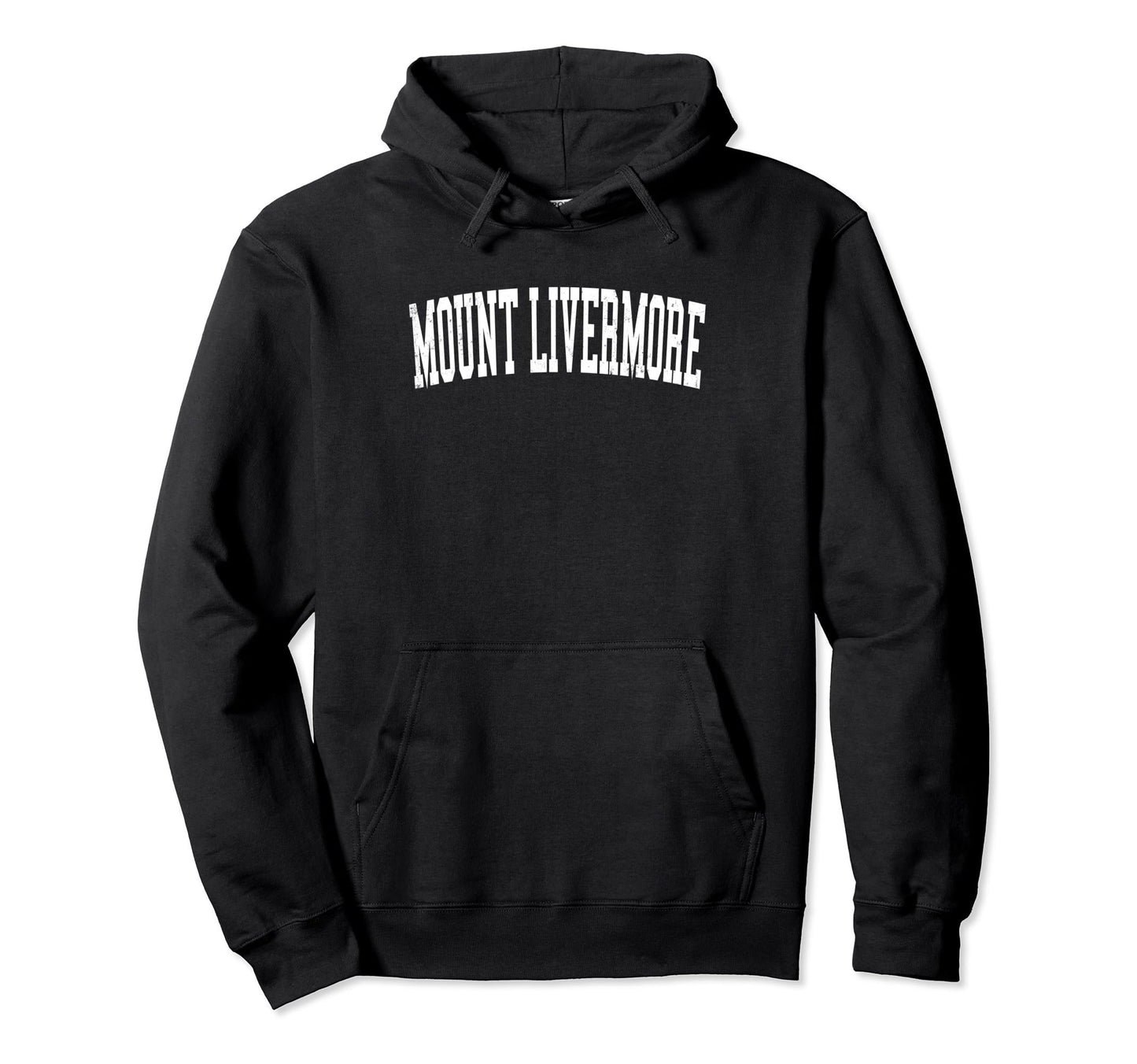 Mount Livermore Distressed White Varsity Hoodie - Unique Graphic Unisex - T-Shirt, Sweatshirt, Hoodie