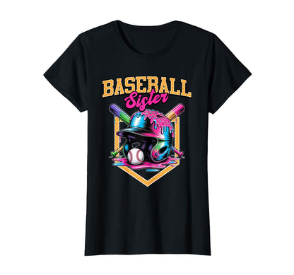 Baseball Sister Tie Dye Baseball Drip T-Shirt - Minimalist Print Men Women - T-Shirt, Sweatshirt, Hoodie