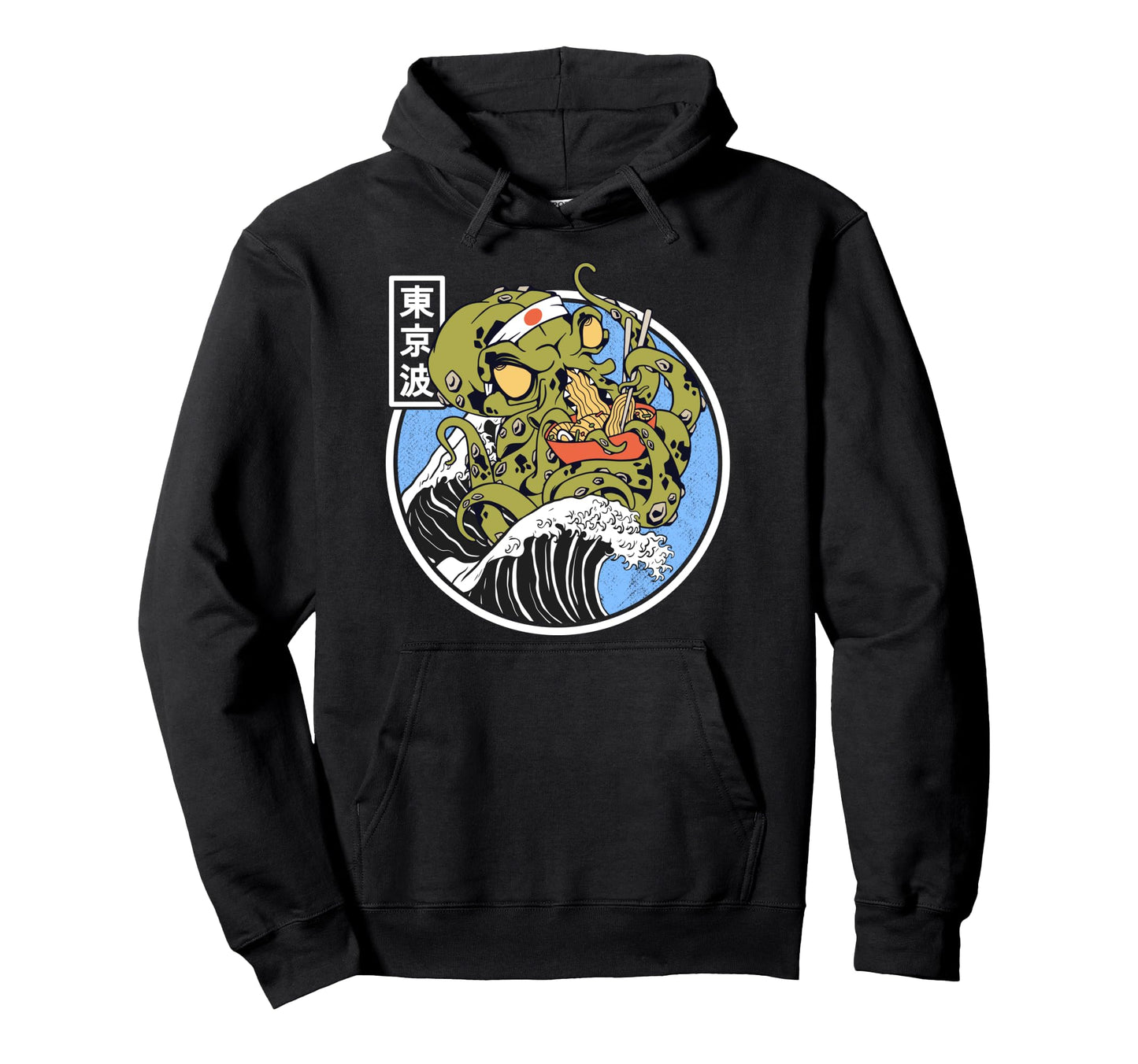 Kraken Eating Ramen Kanagawa Wave Hoodie - Trendy Graphic for Adults - T-Shirt, Sweatshirt, Hoodie
