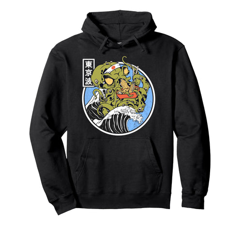 Kraken Eating Ramen Kanagawa Wave Hoodie - Trendy Graphic for Adults - T-Shirt, Sweatshirt, Hoodie