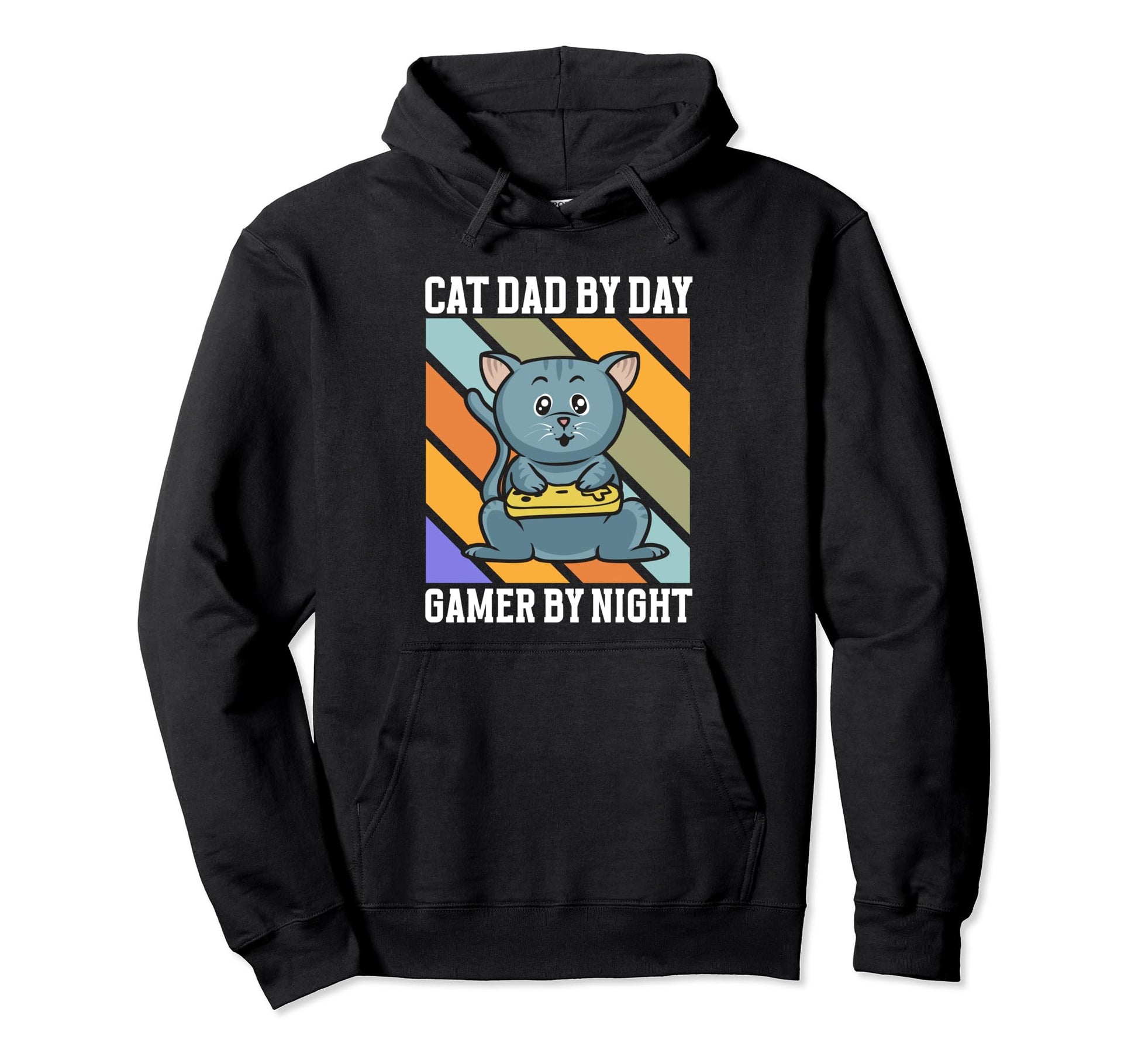 Cat Dad Day Gamer Night Video Gamer Cat Hoodie - Graphic Print for Adults - T-Shirt, Sweatshirt, Hoodie