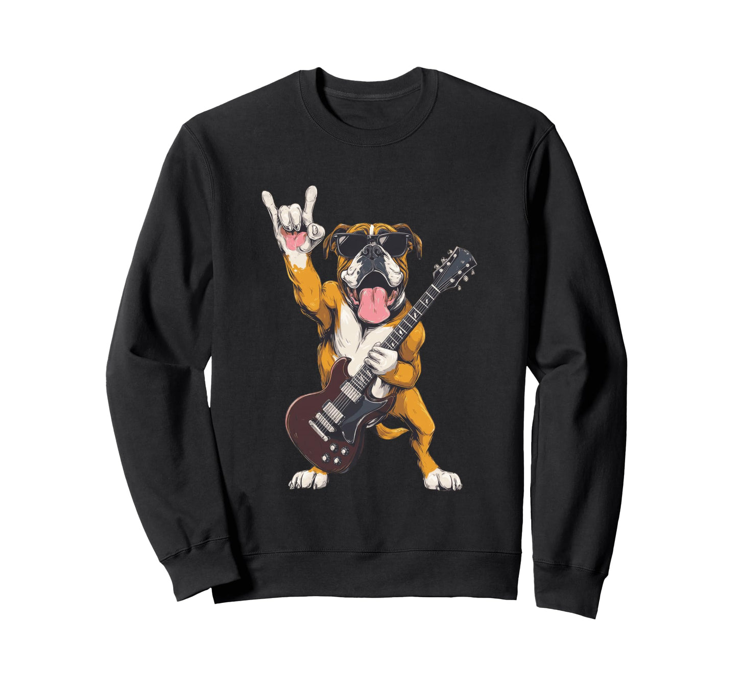 Funny Rock Dog Bulldog Guitarist Sweatshirt - Trendy Graphic Men Women - T-Shirt, Sweatshirt, Hoodie