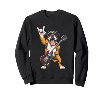 Funny Rock Dog Bulldog Guitarist Sweatshirt - Trendy Graphic Men Women - T-Shirt, Sweatshirt, Hoodie